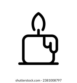 Burning thick candle icon. Holiday christmas lights with melted wax as symbol of romantic evening and religious vector atmosphere