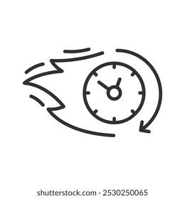 Burning time, in line design. Burning time, urgency, deadlines, time management, procrastination, efficiency, pressure on white background vector. Burning time editable stroke icon