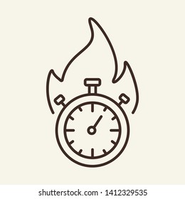 Burning time line icon. Stopwatch, timer, fire, flame. Time concept. Vector illustration can be used for topics like sport, rush, deadline, countdown