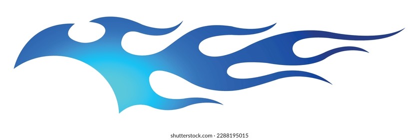 Burning tires and blue flame electric sports car decal vinyl sticker. Racing car speed fire flames vector art graphic.