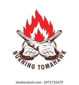 Burning tomahawk steak logo design template