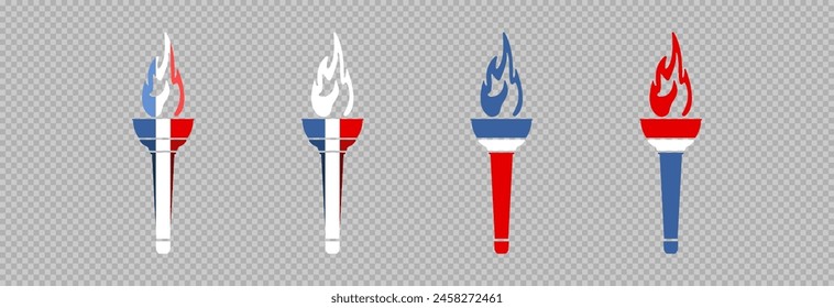 Burning torch colored in blue, white and red. Burning torch icon.