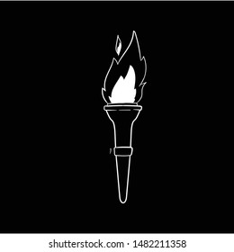 burning torch doodle icon vector hand drawing flat black