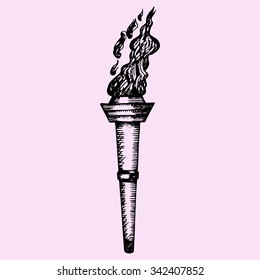 burning torch, doodle style, sketch illustration, hand drawn, vector