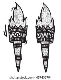 burning torch, doodle style, sketch illustration, hand drawn, vector.  Hawaii art