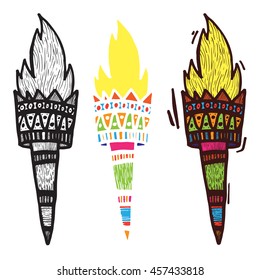 burning torch, doodle style, sketch illustration, hand drawn, vector.  Hawaii art