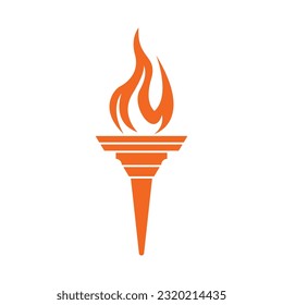 Burning Torch Fire Flame with Pillar column logo design