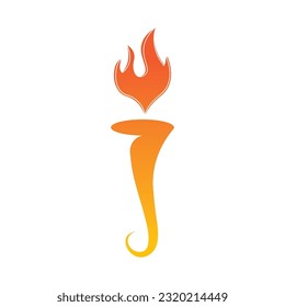 Burning Torch Fire Flame with Pillar column logo design