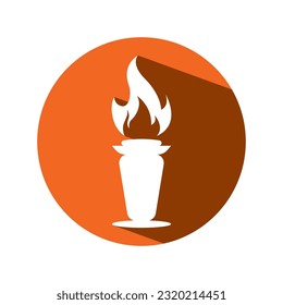 Burning Torch Fire Flame with Pillar column logo design