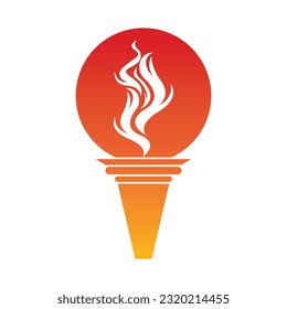 Burning Torch Fire Flame with Pillar column logo design