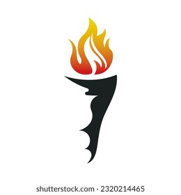 Burning Torch Fire Flame with Pillar column logo design