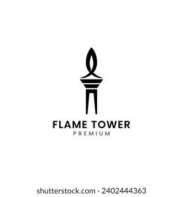 Burning Torch Flame Fire Bonfire With Pillar Logo Icon Design Line Art Style