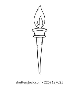 Burning torch with flame hand drawn vector icon. Isolated illustration on white.