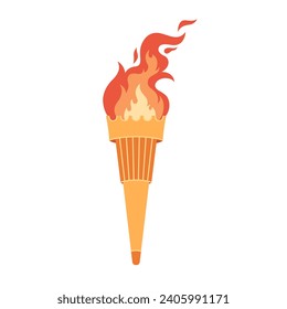 Burning torch with flame. Symbol of relay race, competition victory, champion. Vector illustration in flat style