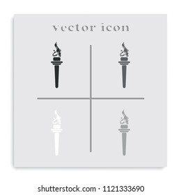 Burning torch flat black and white vector icon.