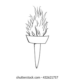 Burning torch, hand drawn, sketch vector illustration