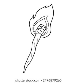 burning torch illustration hand drawn outline isolated vector