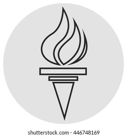 Burning torch line icon. Vector simple icon on dark grey grey background. Designed for web or mobile