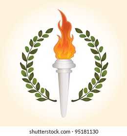 Burning torch with olive leaves