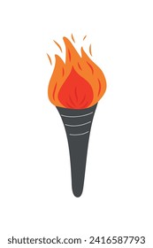 Burning Torch. Vector isolated illustration on white background. Symbol of relay race, victory in competition, champion or winner.