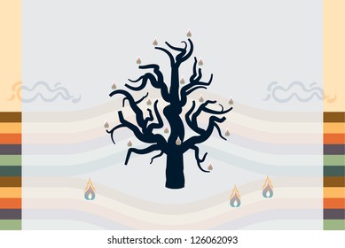 Burning tree in a desert. Abstract background landscape.
