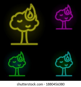 Burning tree, firefighter neon color set icon. Simple thin line, outline vector of firefighter icons for ui and ux, website or mobile application