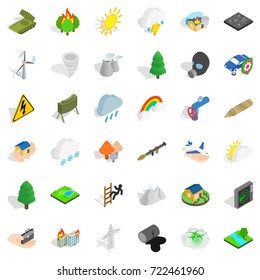 Burning tree icons set. Isometric style of 36 burning tree vector icons for web isolated on white background