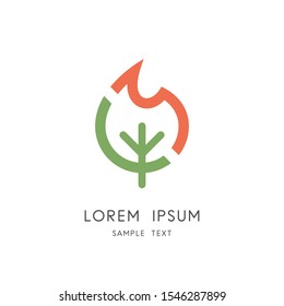 Burning Tree Logo - Wood Fuel And Flame Symbol. Forest Fire And Wildfire Vector Icon.