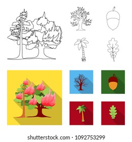 Burning tree, palm, acorn, dry tree.Forest set collection icons in outline,flat style vector symbol stock illustration web.