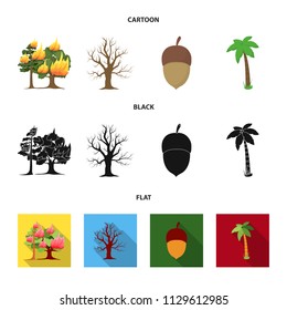 Burning tree, palm, acorn, dry tree.Forest set collection icons in cartoon,black,flat style vector symbol stock illustration web.