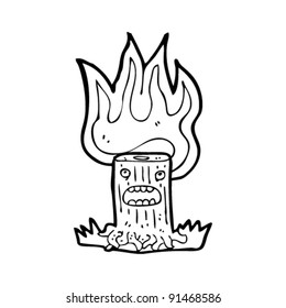 burning tree stump cartoon character