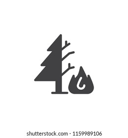 Burning tree vector icon. filled flat sign for mobile concept and web design. Forest fire simple solid icon. Symbol, logo illustration. Pixel perfect vector graphics