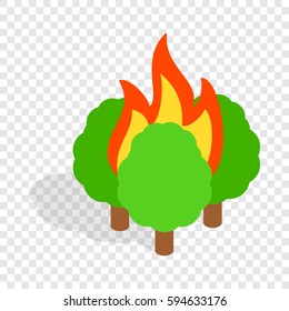 Burning trees isometric icon 3d on a transparent background vector illustration