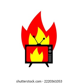 Quemando televisión aislada. TV en llamas. Ilustración del vector