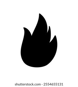 Burning vector passion and danger black fire flame icon with intense energy, isolated logo on white background.