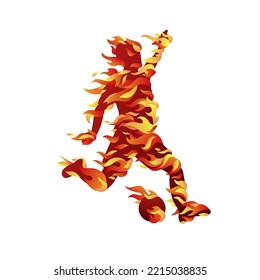 Burning vector Soccer player symbol. Footballer man icon of fire.