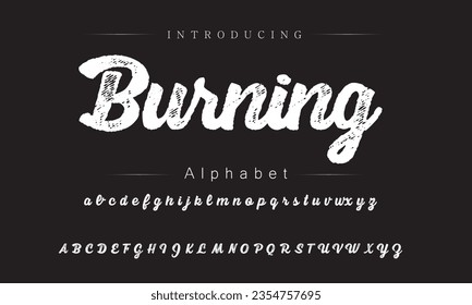 Burning Vintage Brush Script Modern Font. Retro Typeface. Vector Illustration.