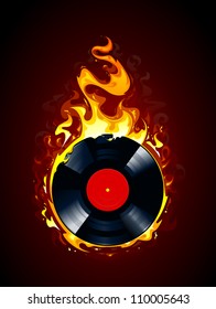 Burning vinyl record. Vector illustration.