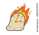 Burning watch, deadline, flaming clock, watch on fire. Cartoon style hand drawn  vector illustration