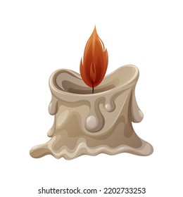 Burning wax candle. Cartoon vector illustration. Item for divination, witch, halloween, lighting