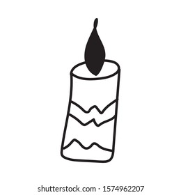 Burning wax candle continuous line drawing, tattoo, print for clothes and logo design, silhouette single line on a white background, isolated vector illustration.
