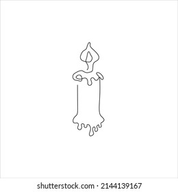 Burning wax candle continuous line drawing, tattoo, print for clothes and logo design, silhouette single line on a white background, isolated vector illustration.