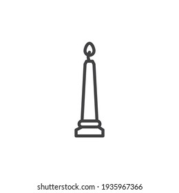 Burning wax candle line icon. linear style sign for mobile concept and web design. Candle light outline vector icon. Symbol, logo illustration. Vector graphics