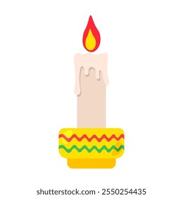 Burning wax candle in memory of deceased relatives on Mexican day of dead. Element of Hispanic holiday Cinco De Mayo. Mexican holiday icon. Simple cartoon vector element isolated on white background