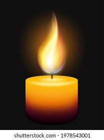 Burning Wax Candle on Black Background. Vector Illustration.