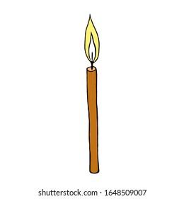 Burning wax candle on a white background. Vector isolated element for design.