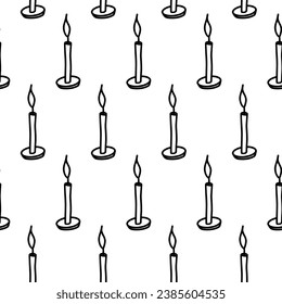 Brennende Wachskandle nahtloses Muster. Doodle-Muster mit Wachskerze, isolierter Hintergrund. Wax-Kerzen-Wrapper und Tapete für Geschenk, Spa-Salon, Aromatherapie, Dekoration, Party-Konzept Kerzenrekreation