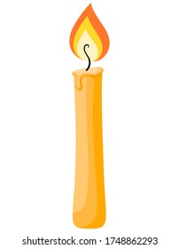 Burning wax candle. Single object isolated on white background.