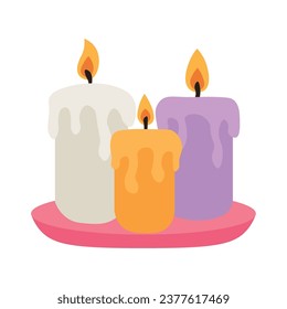 Burning wax candles on white background