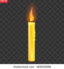 Burning wax candles realistic set of 4 arranged from tall to law on dark transparent background vector illustration